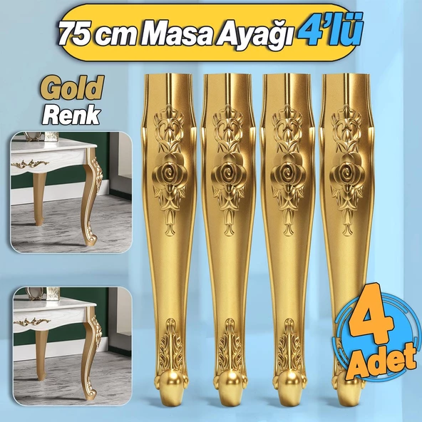 4 Adet Rosa Masa Dresuar Ayağı 75 cm Plastik Gold Altın Mutfak Yemek Masası Mobilya Ayakları Altın ürün görseli 1