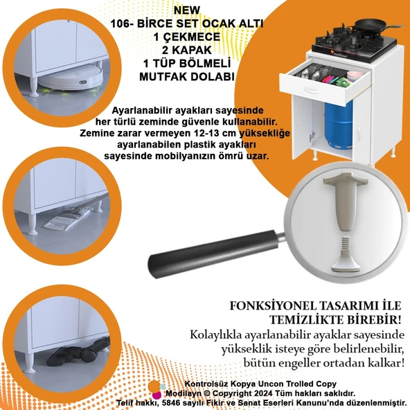Modilayn BİRCE L-65 x 87 x 48 cm Set Üstü Ocak ve Tüp Bölmeli Çekmeceli Mutfak Dolabı ürün görseli 1