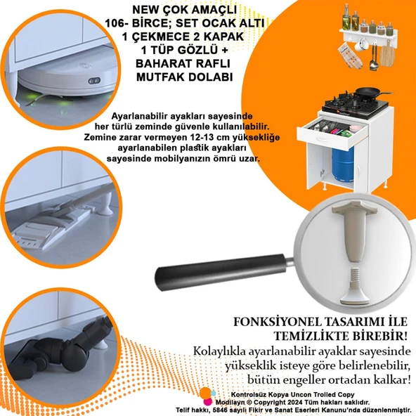 Modilayn BİRCE L-65 x 87 x 48 cm Tüp Bölmeli Set Ocak Altı Dolap ve Baharat Rafı ürün görseli 1