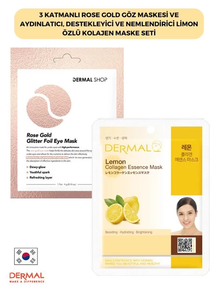 3 Katmanlı Rose Gold Göz Maskesi ve Aydınlatıcı, Destekleyici Ve Nemlendirici Limon Özlü Kolajen Maske Seti 2 Adet ürün görseli 1