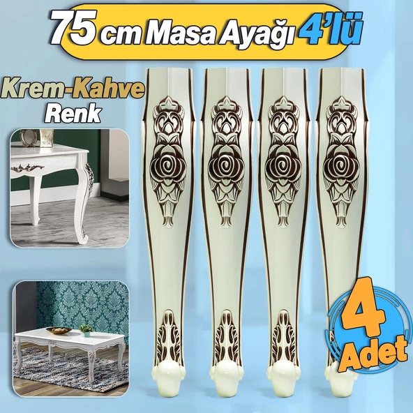 4 Adet Rosa Masa Dresuar Ayağı 75 cm Plastik Krem Kahverengi Mutfak Yemek Masası Mobilya Ayakları ürün görseli 1