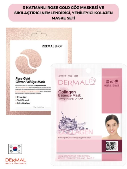 Dermal 3 Katmanlı Rose Göz Maskesi ve Sıkılaştırıcı Nemlendirici Yenileyici Kolajen Maskesi Seti ürün görseli 1