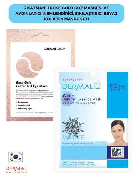Dermal 3 Katmanlı Rose Göz Maskesi ve Aydınlatıcı Nemlendirici Sıkılaştırıcı Kolajen Maske Seti ürün görseli 1