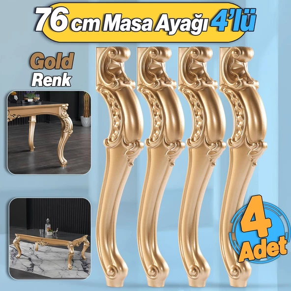 4 Adet Valenta Masa Dresuar Ayağı 76 cm Gold Altın Ayak Mutfak Yemek Masası Mobilya Ayakları Altın ürün görseli 1