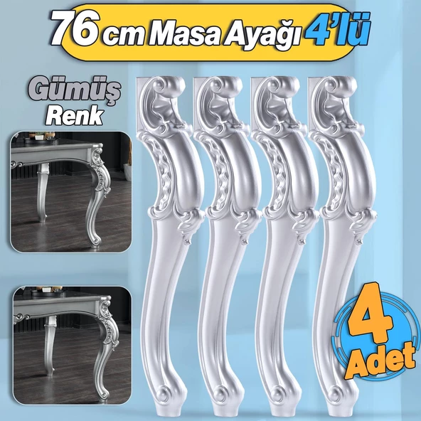 4 Adet Valenta Masa Dresuar Ayağı 76 cm Gümüş Ayak Mutfak Yemek Masası Mobilya Ayakları Gümüş Gri ürün görseli 1