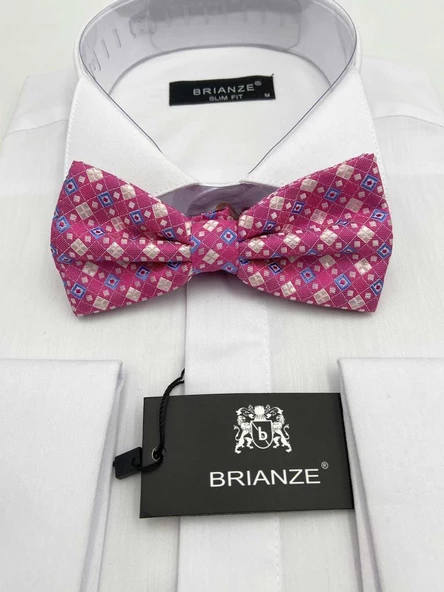 Brianze Mavi Beyaz Kareli Desen Pembe Papyon ürün görseli 1