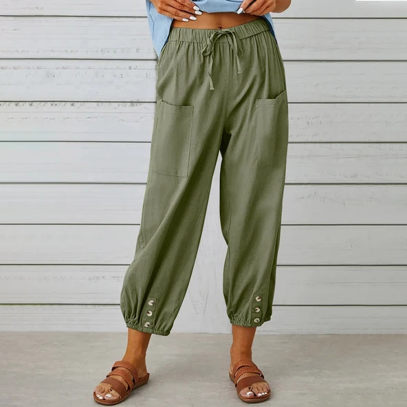 Keten Günlük Pantolon Beli Lastikli Bağcıklı ürün görseli 1