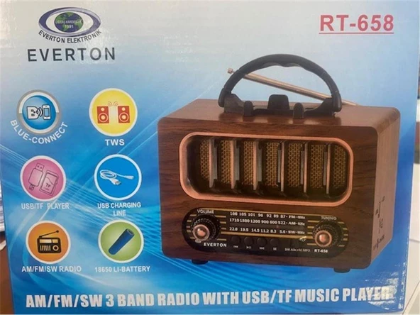Everton Rt-658  Bluetooth Fm-Usb-Tf-Aux Şarjlı Nostaljik Radyo ürün görseli 1