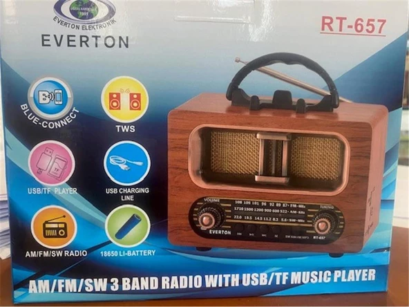 Everton Rt-657  Bluetooth Fm-Usb-Tf-Aux Şarjlı Nostaljik Radyo ürün görseli 1