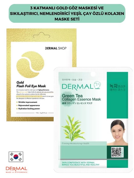 Dermal 3 Katmanlı Gold Göz Maskesi ve Sıkılaştırıcı Nemlendirici Yeşil Çay Özlü Kolajen Maske Seti ürün görseli 1