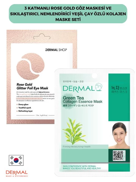 Dermal 3 Katmanlı Rose Göz Maskesi ve Sıkılaştıcı Nemlendirici Yeşil Çay Özlü Kolajen Maske Seti ürün görseli 1