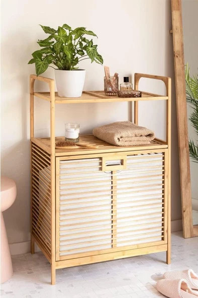 Digithome Bambu Xl Kirli Sepetli 2 Raflı Çok Amaçlı Banyo Düzenleyici Çamaşır Sepeti Organizer DB-0004 ürün görseli 1
