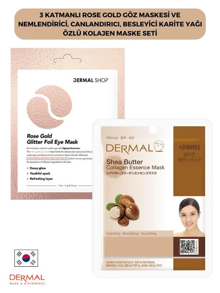 3 Katmanlı Rose Gold Göz Maskesi ve Nemlendirici, Canlandırıcı, Besleyici Karite Yağı Özlü Kolajen Maske Seti ürün görseli 1
