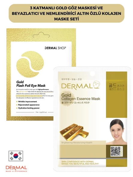 Dermal 3 Katmanlı Gold Göz Maskesi ve Beyazlatıcı Nemlendiric Kolajen Altın Maske Seti ürün görseli 1
