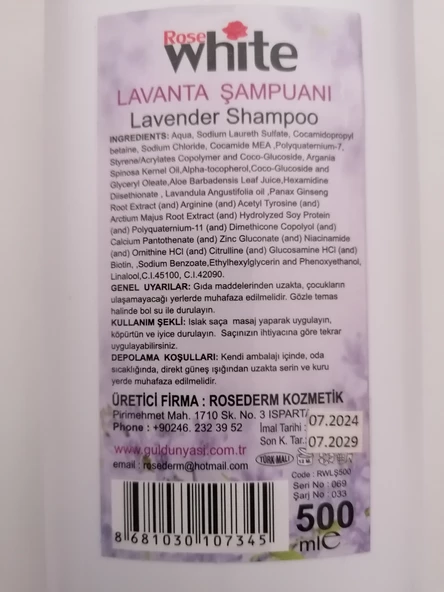 ALOEVERA-E VİTAMİNLİ LAVANTA ŞAMPUANI 500ML - Resim 3
