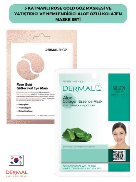 Dermal 3 Katmanlı Rose Göz Maskesi ve Yatıştırıcı Nemlendirici Aloe Özlü Kolajen Maske Seti ürün görseli 1
