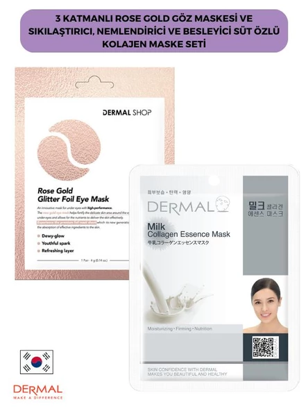 3 Katmanlı Rose Gold Göz Maskesi ve Sıkılaştırıcı, Nemlendirici Ve Besleyici Süt Özlü Kolajen Maske Seti ürün görseli 1