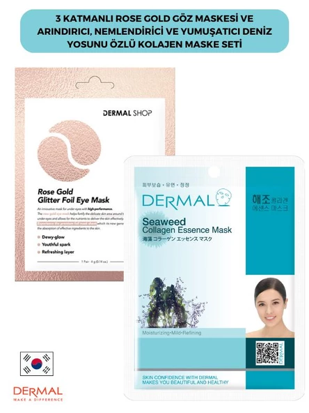 Dermal 3 Katmanlı Rose Göz Maskesi ve Nemlendirici Yumuşatıcı Deniz Yosunu Özlü Kolajen Maske ürün görseli 1
