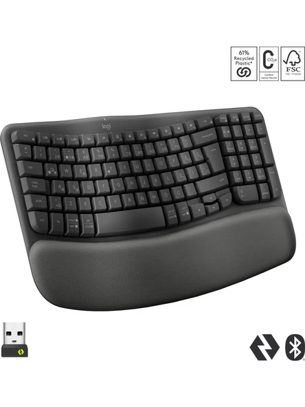 Logitech Wave Keys 920-012311 Kablosuz Bluetooth Dolgulu Avuç İçi Destekli Ergonomik Türkçe Q Klavye - Siyah ürün görseli 1