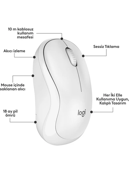 Logitech MK295 Kablosuz Sessiz Klavye Mouse Set 920-010089 Beyaz - Resim 4