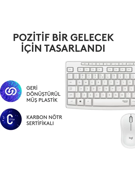 Logitech MK295 Kablosuz Sessiz Klavye Mouse Set 920-010089 Beyaz - Resim 5