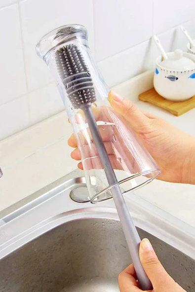 Uzun Saplı Silikon Bardak Ve Kavanoz Yıkama Fırçası ürün görseli 1