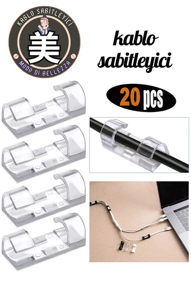 Kablo Sabitleyici Klipsler 20 Adet Kablo Düzenleyici Duvar Fayans Cam Kablo Tutucu Yapışkanlı Klips ürün görseli 1