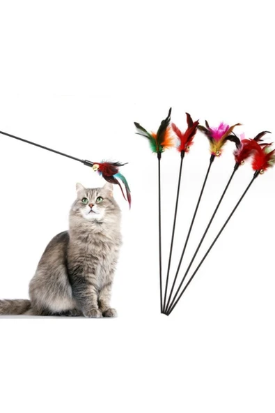 Çıngıraklı Tüylü Kedi Oyun Çubuğu ürün görseli 1