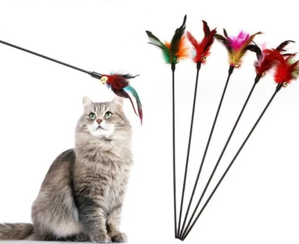 Çıngıraklı Tüylü Kedi Oyun Çubuğu ürün görseli 1