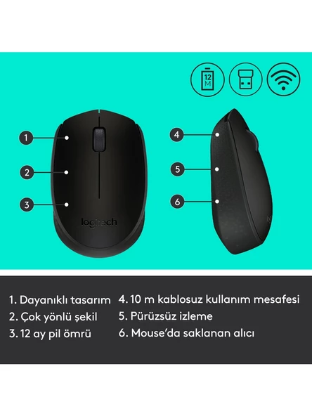 Logitech M171 USB Alıcılı Kablosuz Kompakt Mouse - Siyah - Resim 8