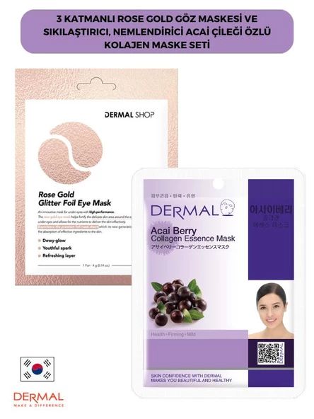 3 Katmanlı Rose Gold Göz Maskesi ve Sıkılaştırıcı, Nemlendirici Acai Çileği Özlü Kolajen Maske Seti ürün görseli 1