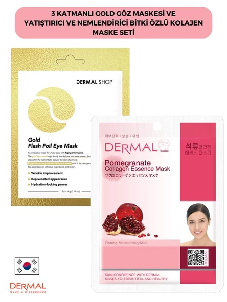Dermal 3 Katmanlı Gold Göz Maskesi ve Nemlendirici Ve Yumuşatıcı Nar Özlü Kolajen Maske ürün görseli 1
