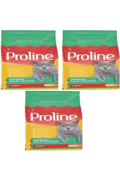 Pro Line Sterilised Tavuklu Kısır Kedi Maması 1.2 Kg*3 Adet ürün görseli 1