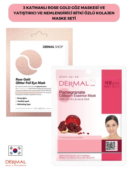 Dermal 3 Katmanlı Rose Göz Maskesi ve Nemlendirici Ve Yumuşatıcı Nar Özlü Kolajen Maske ürün görseli 1