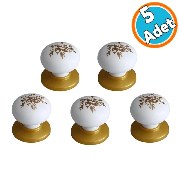 Düğme Kulp Desenli Beyaz Tablalı Gold Mobilya Mutfak Dolabı Çekmece Dolap Kulpu Kulbu 5 ADET ürün görseli 1