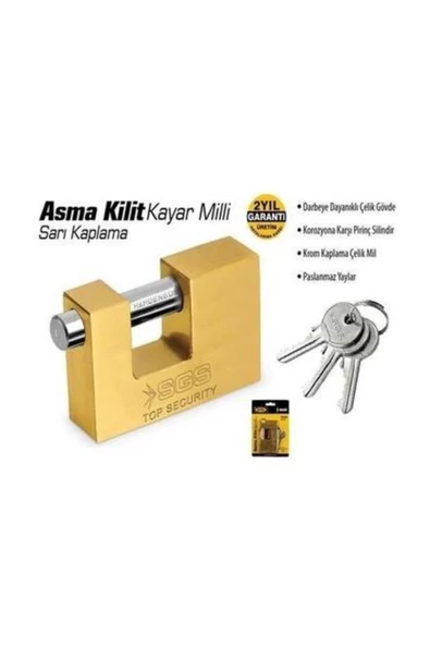 Sgs  Sarı Kaplama Kayar Milli Asma Kilit 70Mm Sgs1360 (1 Adet) ürün görseli 1