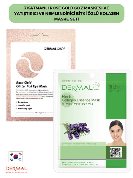 Dermal 3 Katmanlı Rose Göz Maskesi ve Yatıştırıcı Nemlendirici Bitki Özlü Kolajen Maske ürün görseli 1