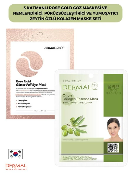 3 Katmanlı Rose Gold Göz Maskesi ve Nemlendirici, Pürüzsüzleştirici Ve Yumuşatıcı Zeytin Özlü Kolajen Maske Seti ürün görseli 1