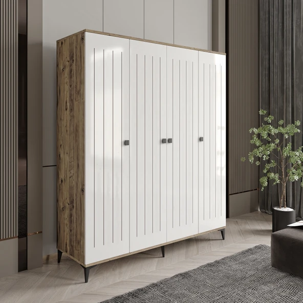 Arya 4 Kapaklı Gardrop Tamamı Mdf( Atlas Çam Beyaz ) ürün görseli 1