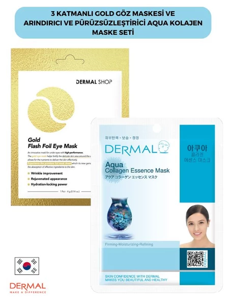 Dermal 3 Katmanlı Gold Göz Maskesi ve Arındırıcı ve Pürüzsüzleştirixci Aqua Maske Seti ürün görseli 1