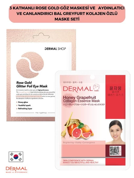 3 Katmanlı Rose Gold Göz Maskesi ve  Aydınlatıcı Ve Canlandırıcı Bal Greyfurt Kolajen Özlü Maske Seti ürün görseli 1