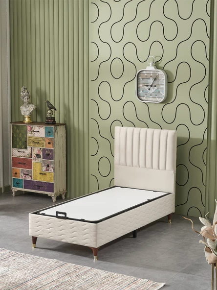 Beehanem Ezgi 90x190 Tek Kişilik (Baza+Başlık) 2 Li Set (BabyFace Krem) ürün görseli 1