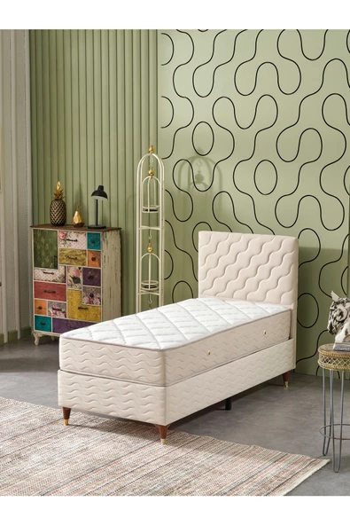 Beehanem Simge 90x190 Tek Kişilik (Baza+Başlık+Yatak) 3 Lü Set (BabyFace Krem) ürün görseli 1