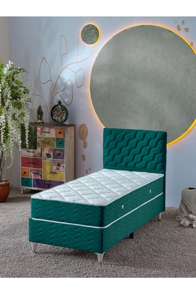 Beehanem Simge 90x190 Tek Kişilik (Baza+Başlık+Yatak) 3Lü Set(Yeşil) ürün görseli 1