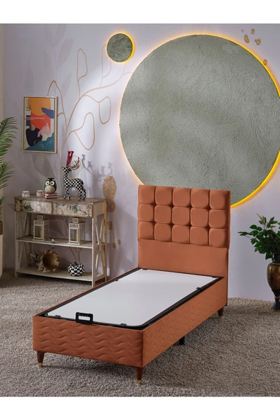 Beehanem Bengü 90x190 Tek Kişilik (Baza+Başlık) 2 Li Set (Babyface Kiremit) ürün görseli 1