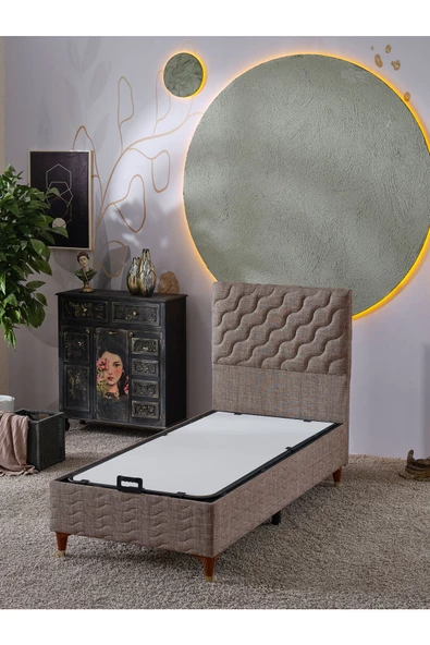 Beehanem Simge 90x190 Tek Kişilik (Baza+Başlık) 2 Li Set (Keten Kahve) ürün görseli 1