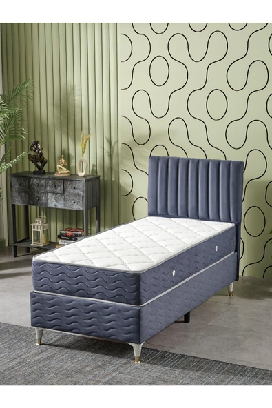 Beehanem Ezgi 90x190 Tek Kişilik (Baza+Başlık+Yatak) 3 Lü Set (BabyFace İndigo) ürün görseli 1