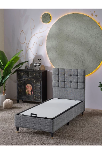 Beehanem Bengü 90x190 Tek Kişilik (Baza+Başlık) 2 Li Set (Keten Gri) ürün görseli 1