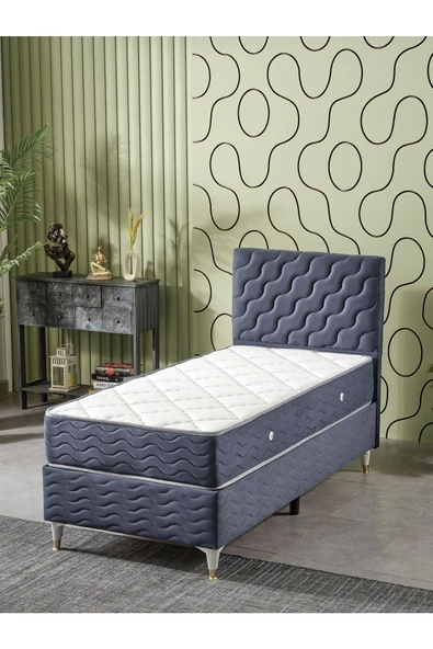 Beehanem Simge 90x190 Tek Kişilik (Baza+Başlık+Yatak) 3Lü Set (Babyace İndigo) ürün görseli 1