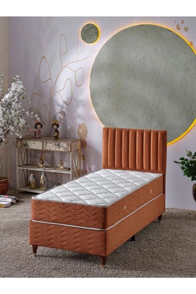 Beehanem Ezgi 90x190 Tek Kişilik (Baza+Başlık+Yatak) 3 Lü Set (BabyFace Kiremit) ürün görseli 1